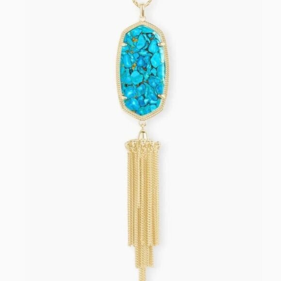 Kendra Scott Rayne Necklace Bronze Veined Turquoise Yellow Gold - Picture 2 of 5